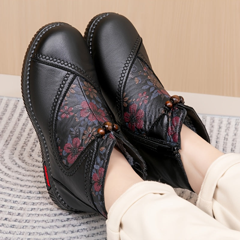 Women's Vintage Floral Winter Boots – Warm, Non-Slip & Comfortable Fit