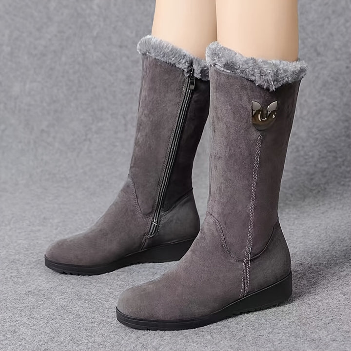 Women's Winter Comfort Boots – Mid-Calf, Flat Anti-Slip Sole with Soft Fleece Interior