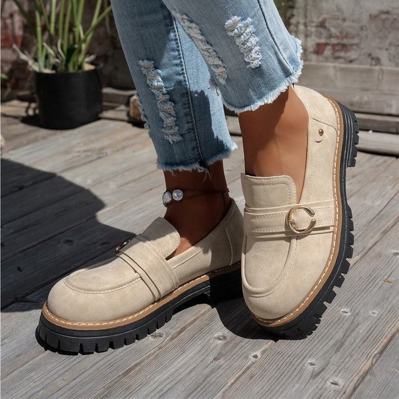 Women's Vintage Comfort Loafers – Supportive Thick Sole with Classic Buckle Detail