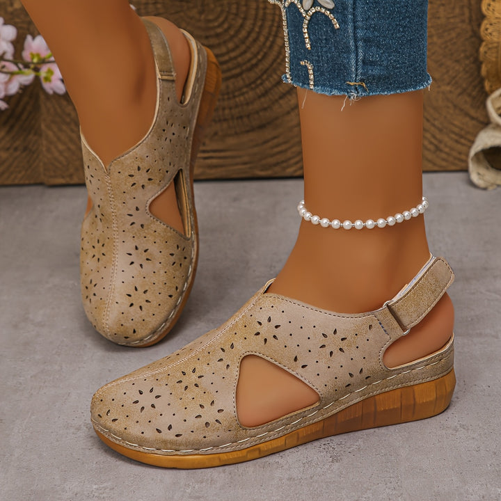 Women's Breathable Cutout Wedge Sandals – Adjustable Strap Comfort Shoes