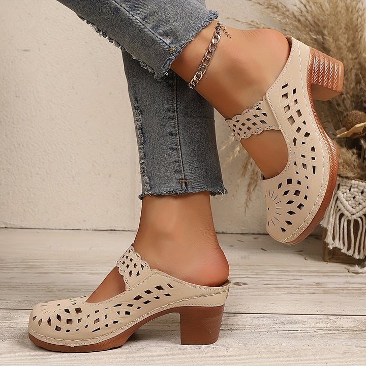 Women's Elegant Sandals – Closed-Toe Breathable Mid Heel Shoes
