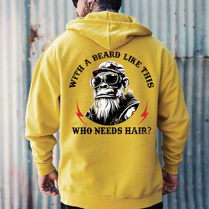 With A Beard Like This Who Needs Hair Funny Men's Monkey Hoodies