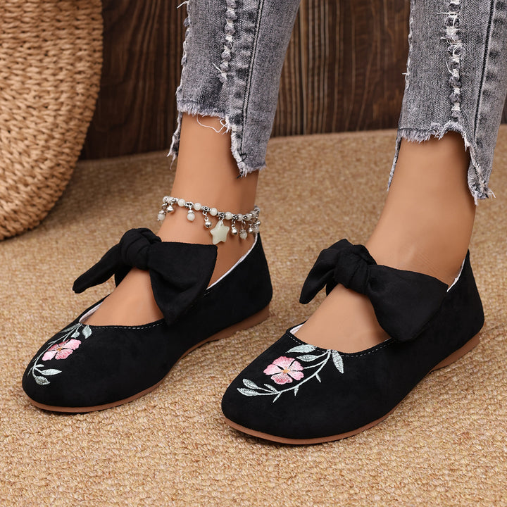 Women's Mary Jane Flats with Large Bow – Cute & Comfortable Everyday Shoes