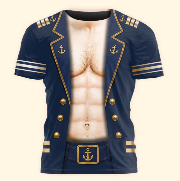 Men’s Funny 3D Captain Summer Party, Birthday, Bachelor Costume, Halloween Cosplay - Personalized Shirt