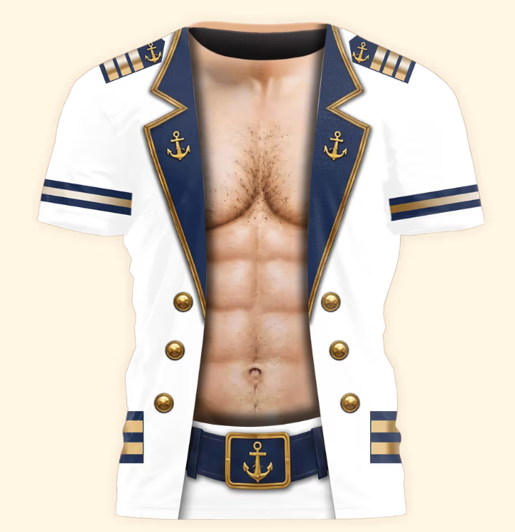 Men’s Funny 3D Captain Summer Party, Birthday, Bachelor Costume, Halloween Cosplay - Personalized Shirt