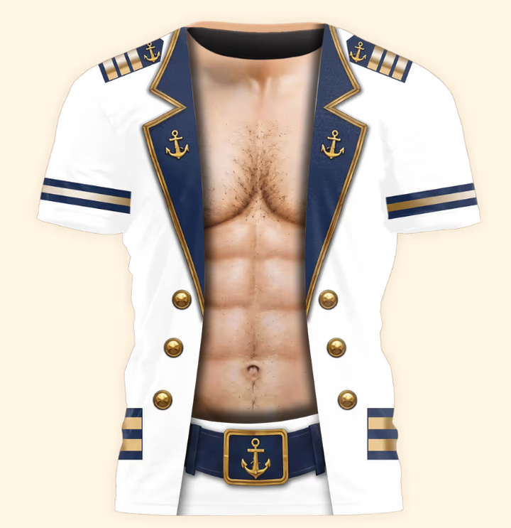 Men’s Funny 3D Captain Summer Party, Birthday, Bachelor Costume, Halloween Cosplay - Personalized Shirt