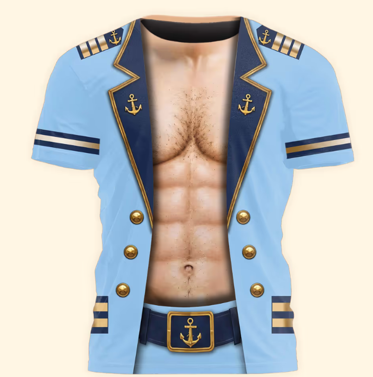 Men’s Funny 3D Captain Summer Party, Birthday, Bachelor Costume, Halloween Cosplay - Personalized Shirt