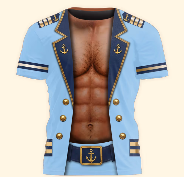 Men’s Funny 3D Captain Summer Party, Birthday, Bachelor Costume, Halloween Cosplay - Personalized Shirt