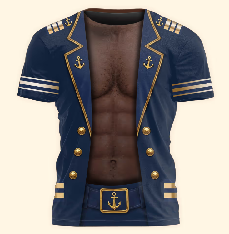 Men’s Funny 3D Captain Summer Party, Birthday, Bachelor Costume, Halloween Cosplay - Personalized Shirt