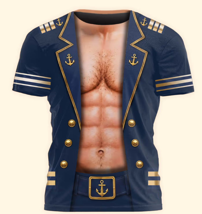 Men’s Funny 3D Captain Summer Party, Birthday, Bachelor Costume, Halloween Cosplay - Personalized Shirt