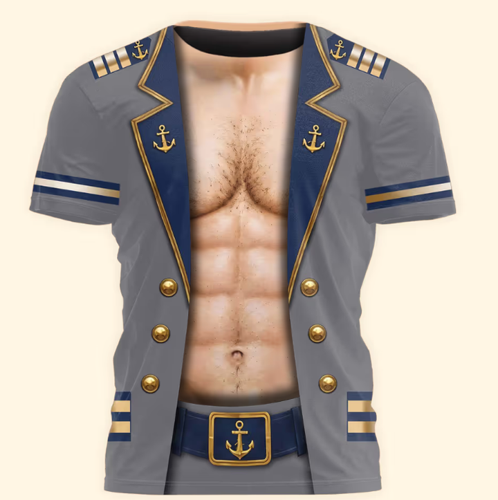 Men’s Funny 3D Captain Summer Party, Birthday, Bachelor Costume, Halloween Cosplay - Personalized Shirt