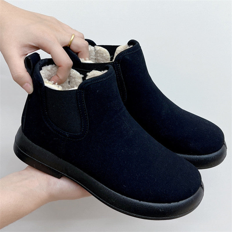 Women's Warm Winter Ankle Boots – Fleece-Lined Flat Boots with Non-Slip Sole