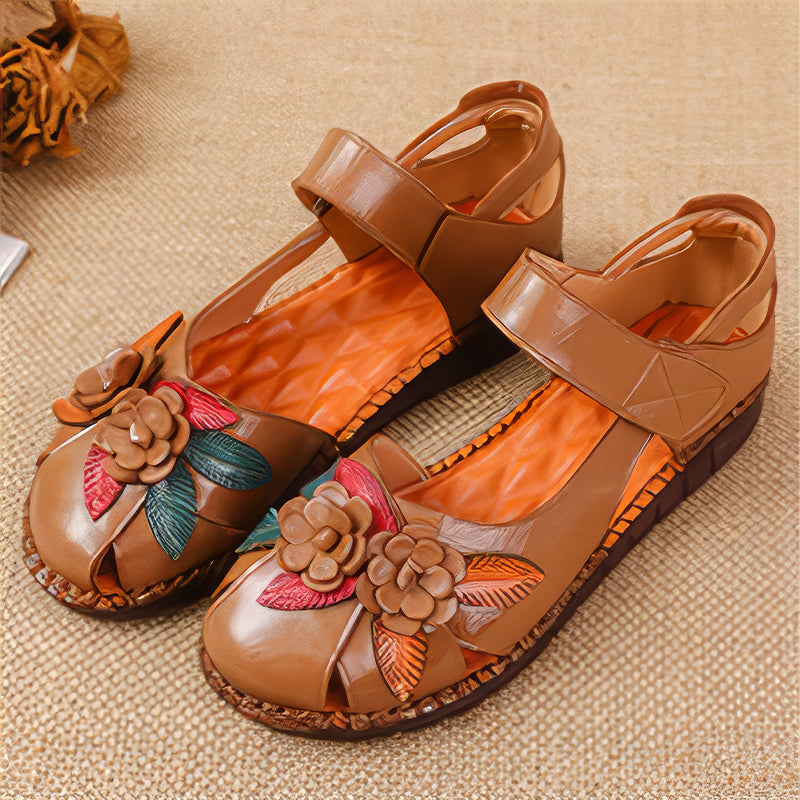 Women's Genuine Leather Comfort Sandals – Handmade Floral Soft Non-Slip Sole