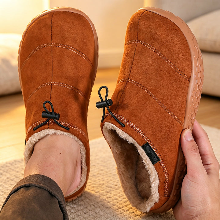 Women's Wide-Toe Fleece-Lined Mules – Cozy Thickened Slip-On Shoes with Adjustable Drawstring