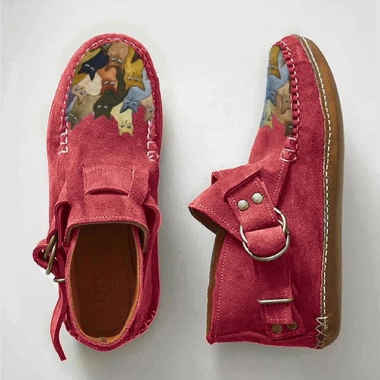 Women's Handmade Style Cat Print Moccasins – Vintage Comfort Flats