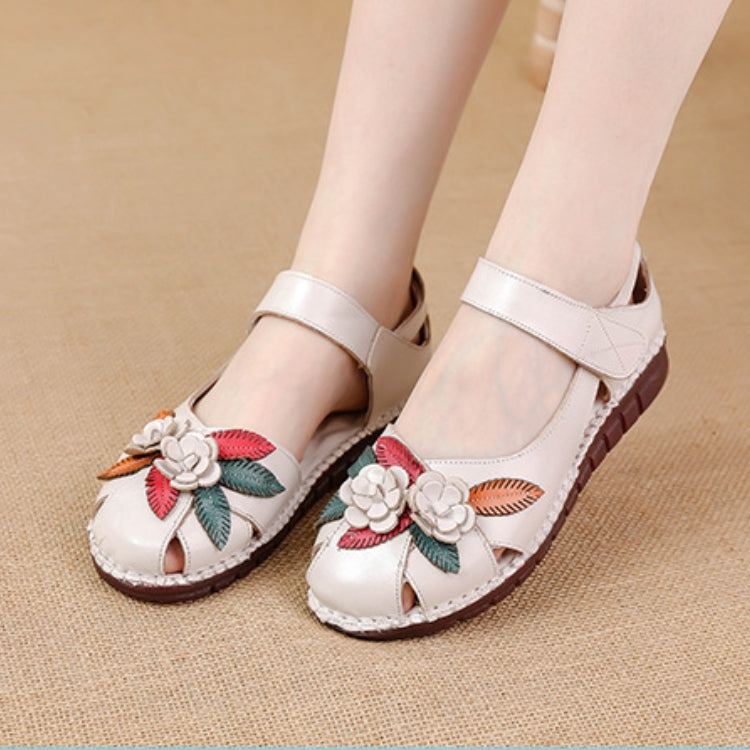 Women's Genuine Leather Comfort Sandals – Handmade Floral Soft Non-Slip Sole