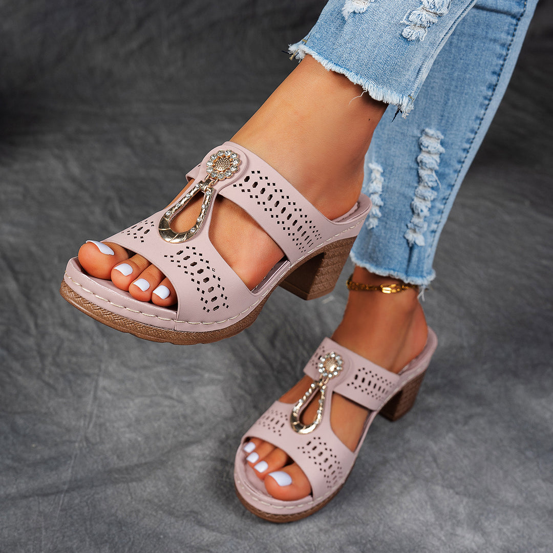 Elegant Rhinestone Comfort Heeled Sandals