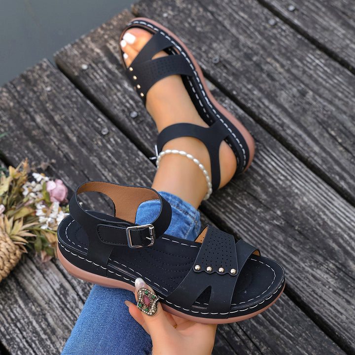 Women's Vintage Comfort Sandals – Adjustable Ankle Strap Walking Shoes