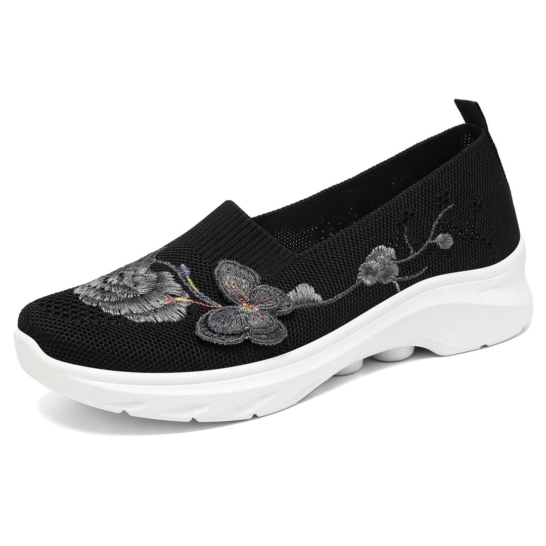 Breathable Mesh Walking Shoes for Women – Soft Embroidered Comfort Shoes