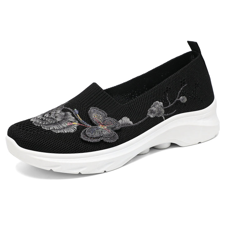 Breathable Mesh Walking Shoes for Women – Soft Embroidered Comfort Shoes