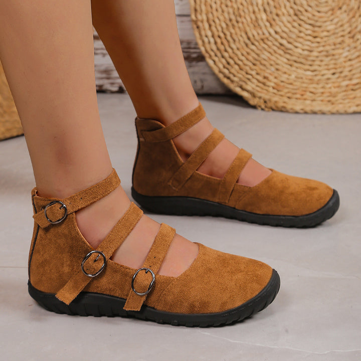 Vintage Triple Strap Mary Jane Flats – Round Toe Fall Shoes for Women
