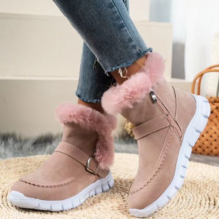 Women's Comfortable Winter Ankle Boots – Warm Plush-Lined Boots with Thick Sole & Easy Side Zipper