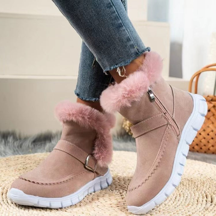 Women's Comfortable Winter Ankle Boots – Warm Plush-Lined Boots with Thick Sole & Easy Side Zipper