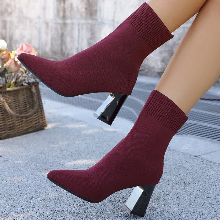 Women's Stretch Knit Ankle Boots – Cozy Pull-On Ankle Boots for Fall & Winter