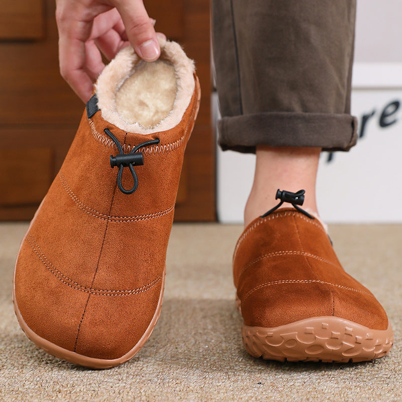 Unisex Cozy Fleece-Lined Mules – Wide-Toe Winter Slip-On Shoes with Adjustable Drawstring