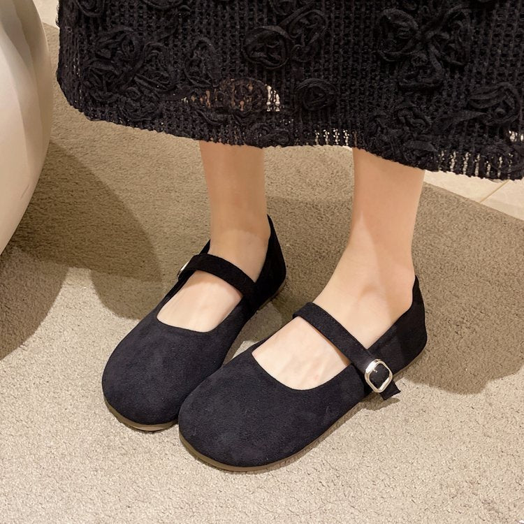 Women's Vintage Mary Jane Flats – Suede, Adjustable Strap, All-Day Comfort