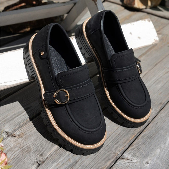 Women's Vintage Comfort Loafers – Supportive Thick Sole with Classic Buckle Detail