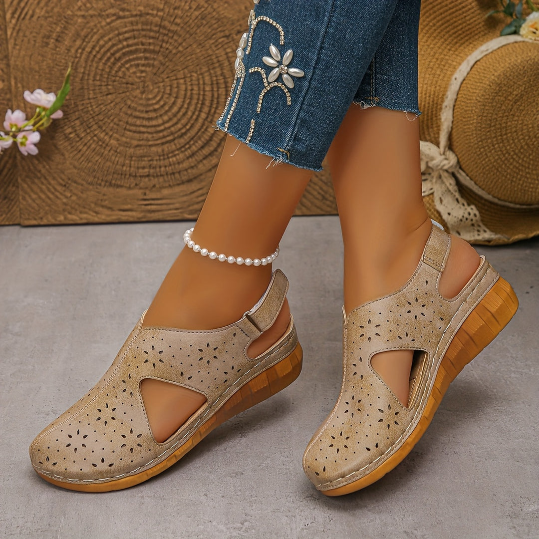 Women's Breathable Cutout Wedge Sandals – Adjustable Strap Comfort Shoes
