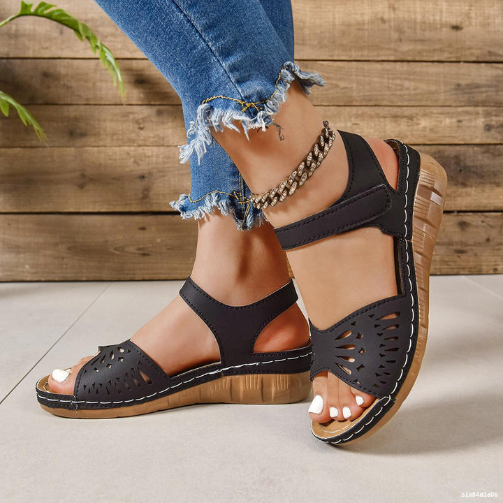 Women's Breathable Sandals with Bow – Adjustable Hook & Loop Comfort Shoes