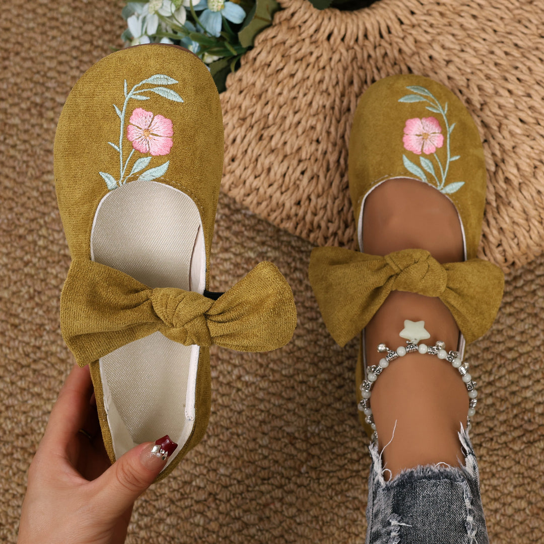 Women's Mary Jane Flats with Large Bow – Cute & Comfortable Everyday Shoes