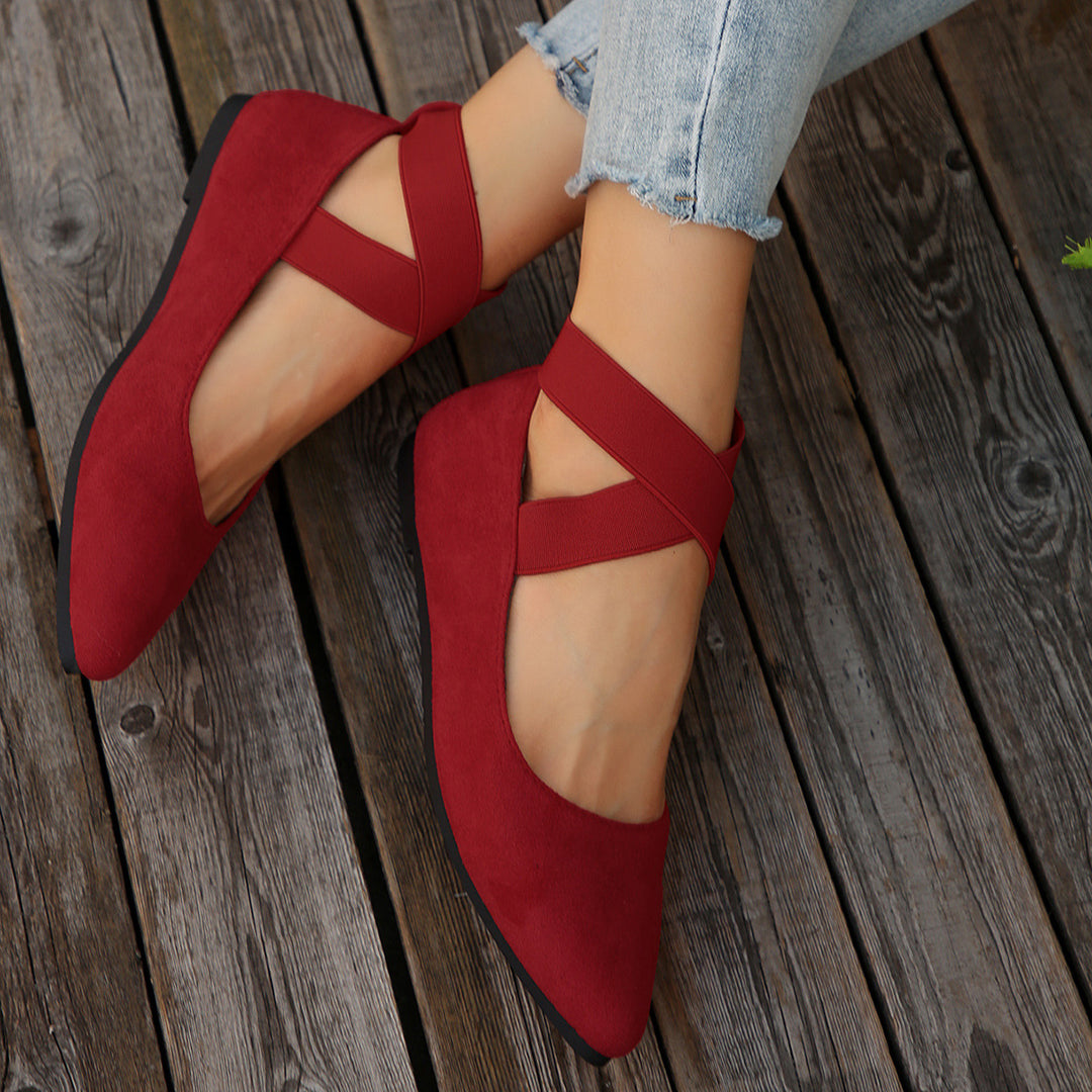 Women's Elastic Cross Strap Moccasins – Comfortable Slip-On Casual Shoes