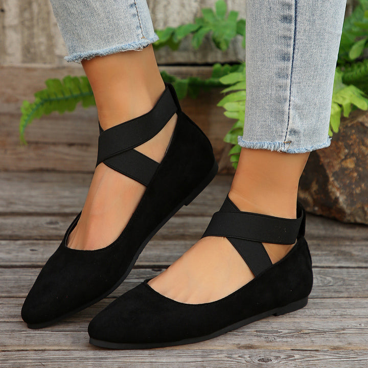 Women's Elastic Cross Strap Moccasins – Comfortable Slip-On Casual Shoes