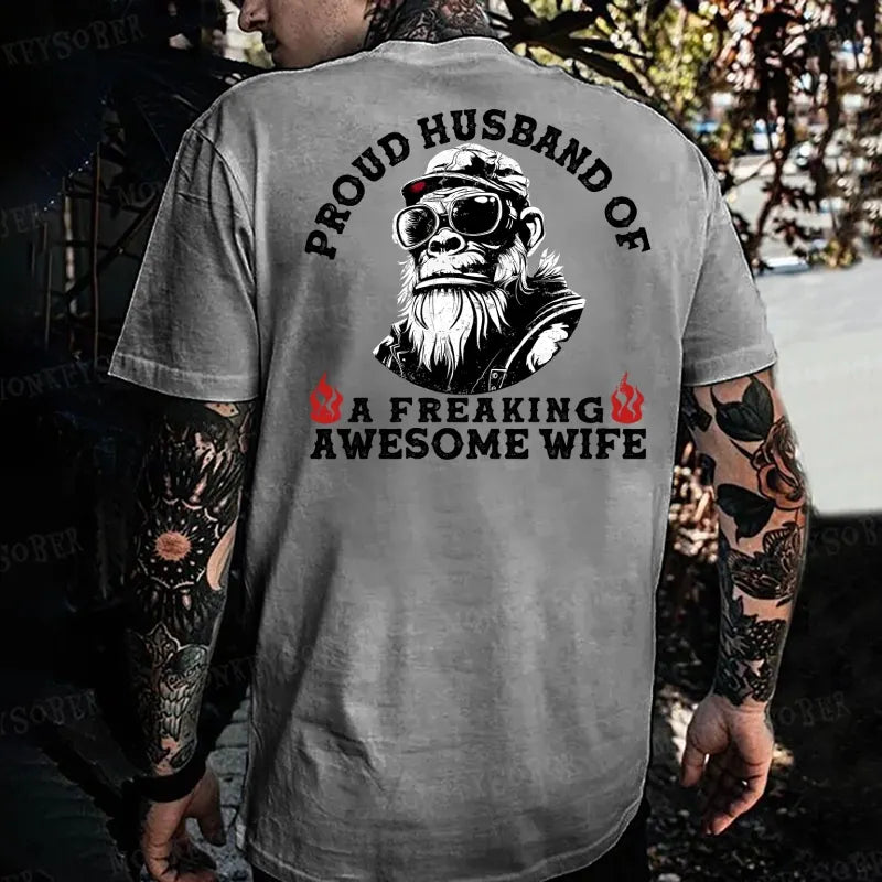 Proud Husband of a Freaking Awesome Wife Monkey T-shirt