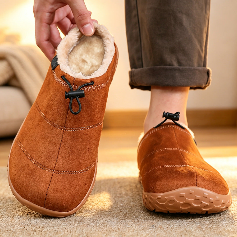 Women's Wide-Toe Fleece-Lined Mules – Cozy Thickened Slip-On Shoes with Adjustable Drawstring