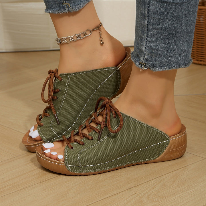 Women's Vintage Lace-Up Canvas Mules – Lightweight Comfort Slip-On Sandals