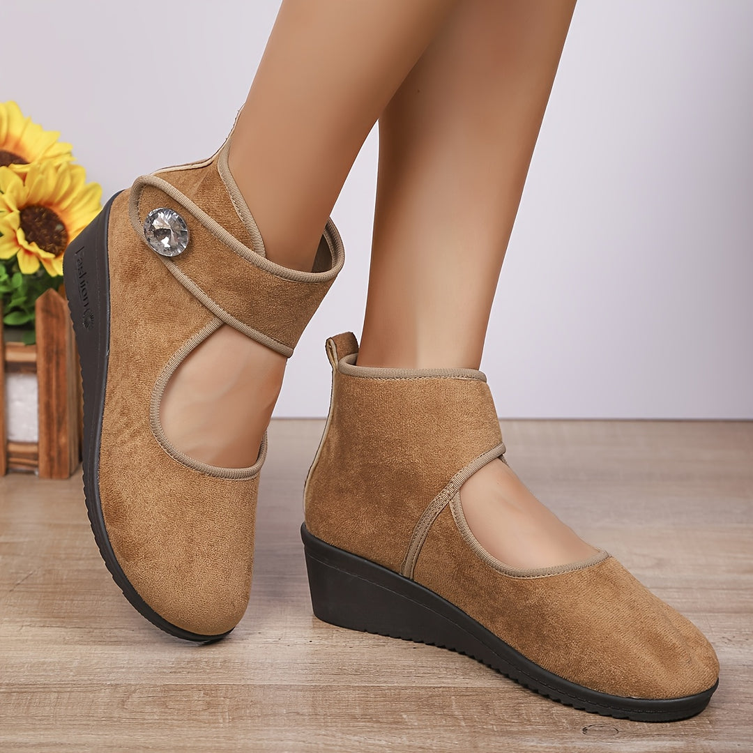 Women's Rhinestone Wedge Ankle Boots – Elegant Comfort for Everyday Style