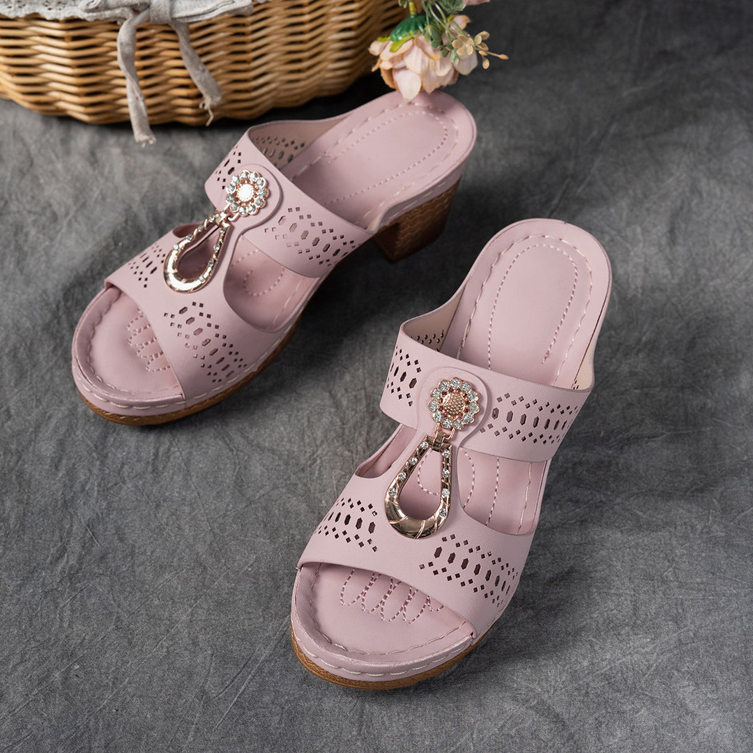 Elegant Rhinestone Comfort Heeled Sandals