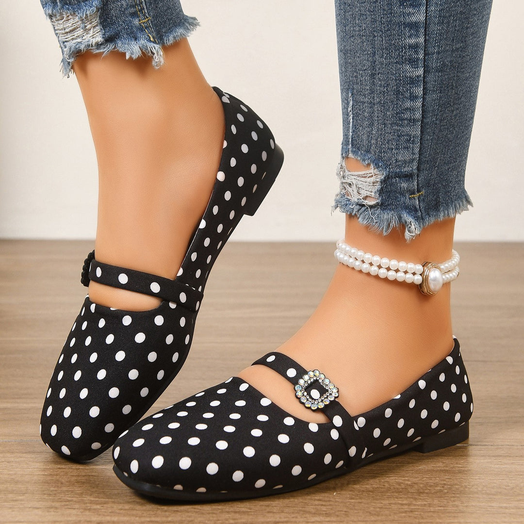 Women's Vintage Polka Dot Mary Jane Flats – Satin Comfort Strap Shoes