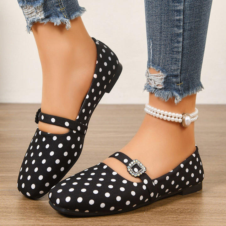 Women's Vintage Polka Dot Mary Jane Flats – Satin Comfort Strap Shoes