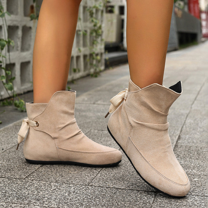 Women's Vintage Bow Ankle Boots –Comfortable  Lace-Up Flat Shoes for Fall & Winter