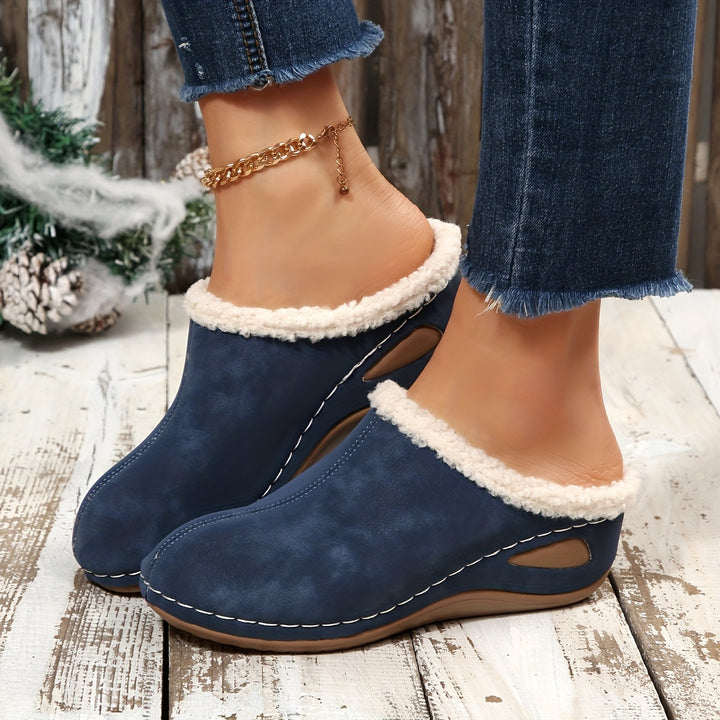 Women's Warm Wedge Mules –Comfortable House Shoes for Fall & Winter