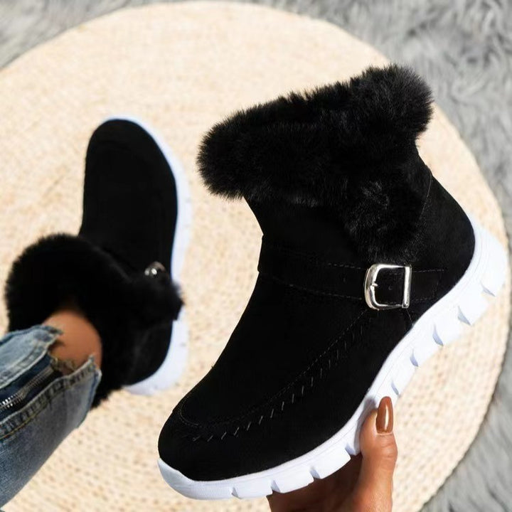 Women's Comfortable Winter Ankle Boots – Warm Plush-Lined Boots with Thick Sole & Easy Side Zipper