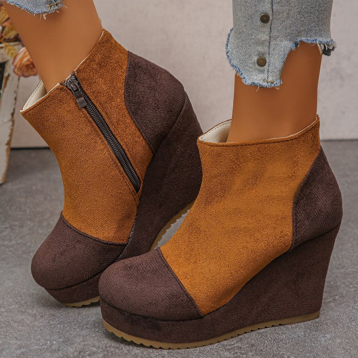 Women's Vintage Suede Ankle Boots – Chunky Platform Wedge Boots with Side Zipper