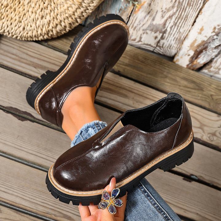 Women's Vintage Leather Shoes – Comfortable Platform Slip-On Shoes