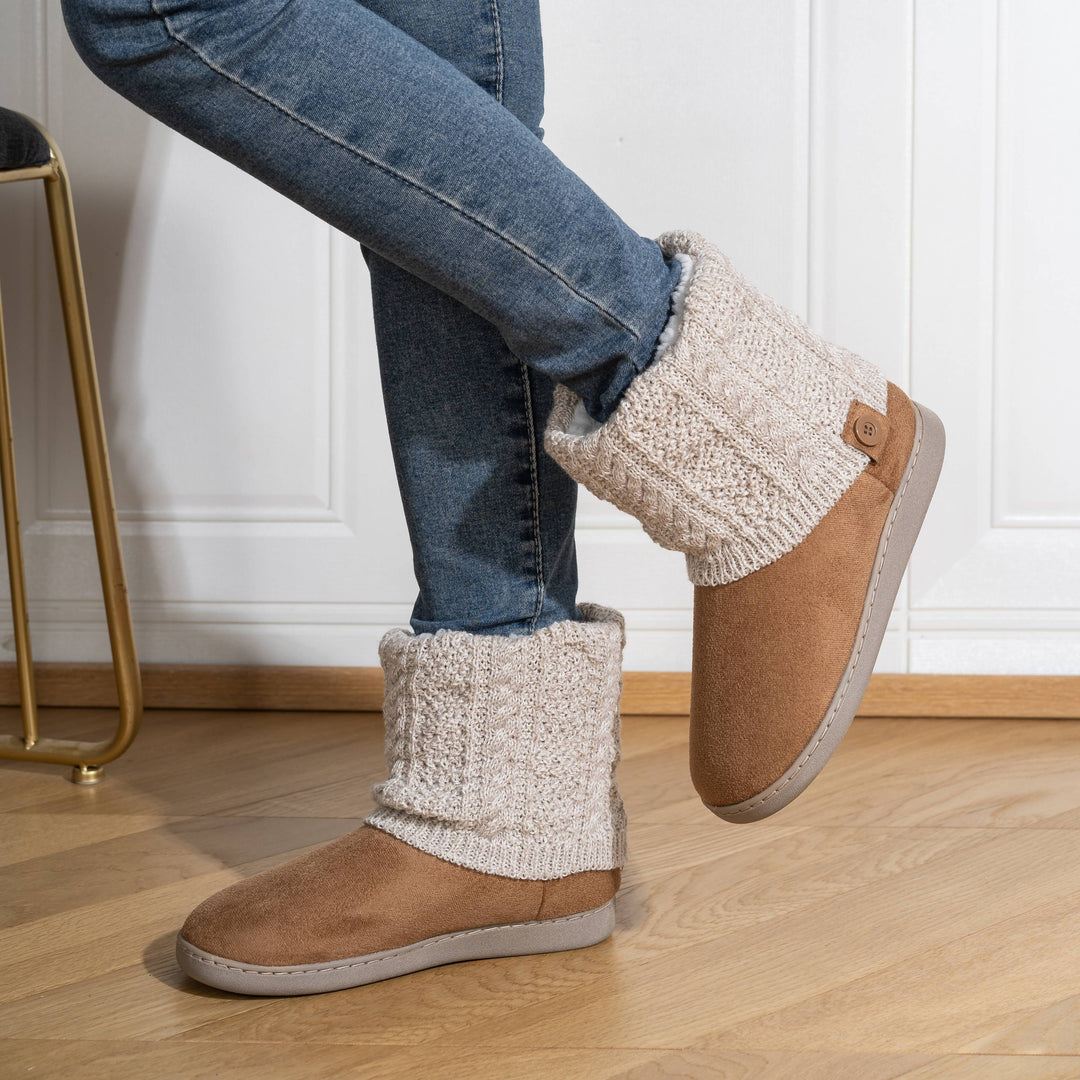Women's Warm Knit Ankle Boots – Cozy Lined Short Boots for Fall & Winter