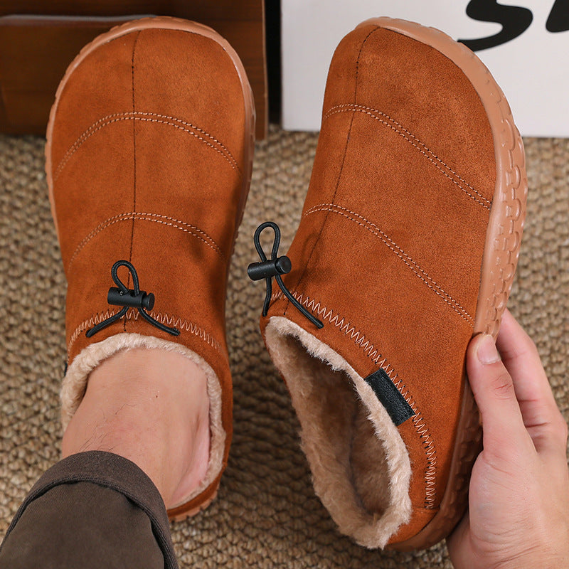 Unisex Cozy Fleece-Lined Mules – Wide-Toe Winter Slip-On Shoes with Adjustable Drawstring